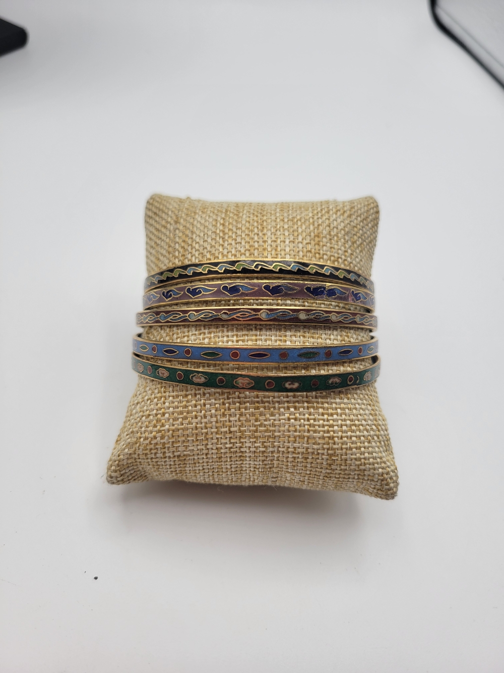 Set of 5 Vintage Old stock Flat Cloisonne Bangle bracelets